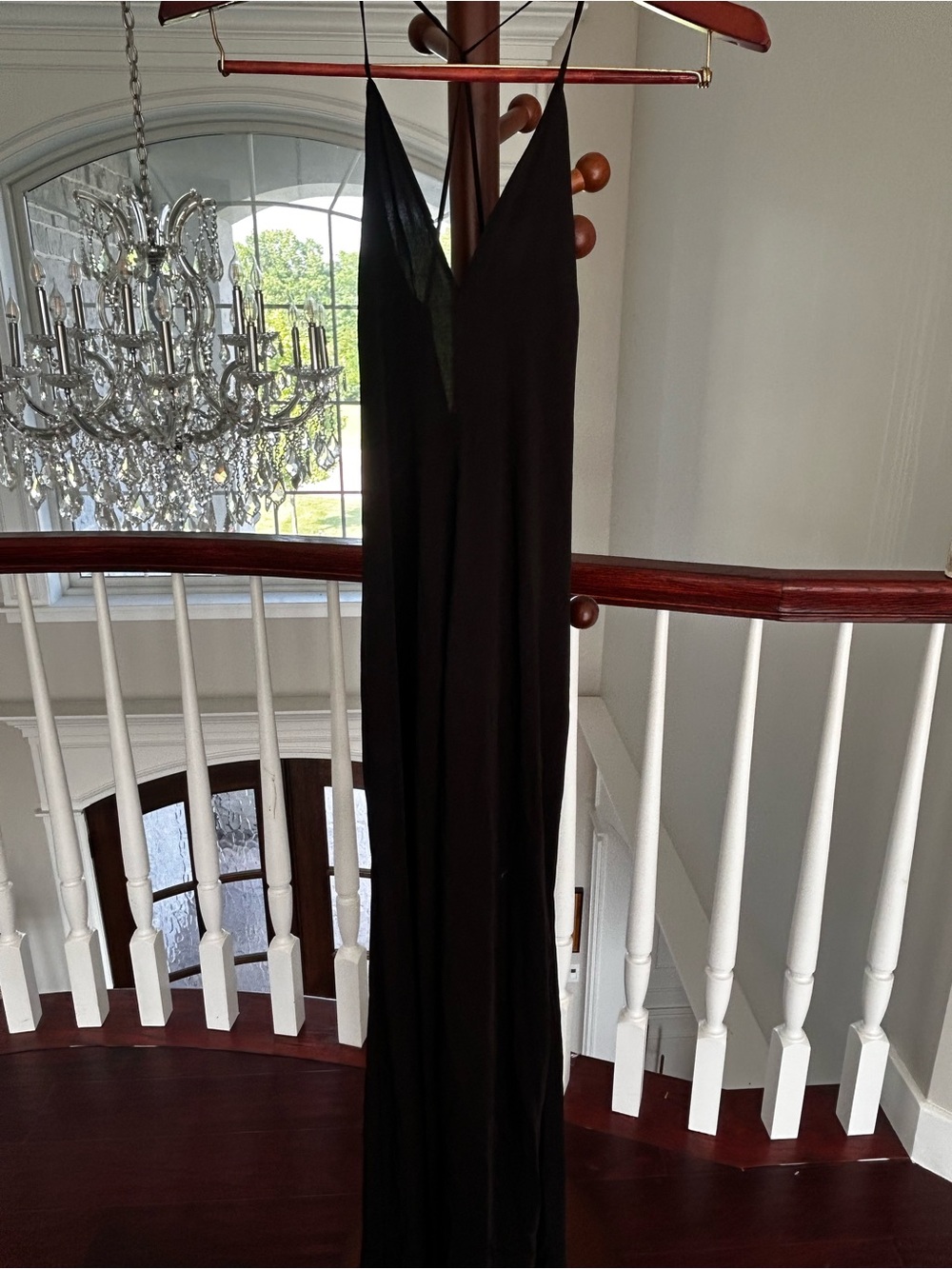 Black V-Neck Maxi Slip Dress with Spaghetti Straps